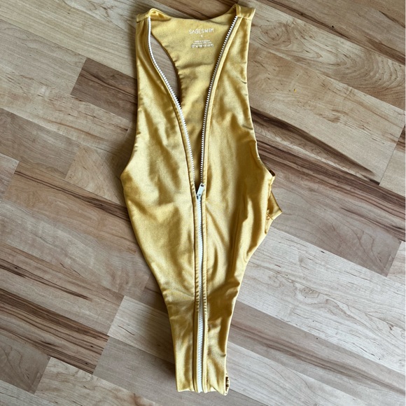 NWOT Sage Swim Cyprus One Piece High Cut Bathing Suit in Mustard - Picture 4 of 10
